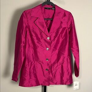 NWT Bloomingdale’s Sutton Studio Top Silk Magenta Pink Button Down Blouse Sz 6p